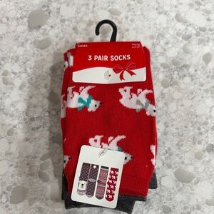NWT 3 pairs cute women’s holiday socks, polar bear designs fit shoe size 4 to 10